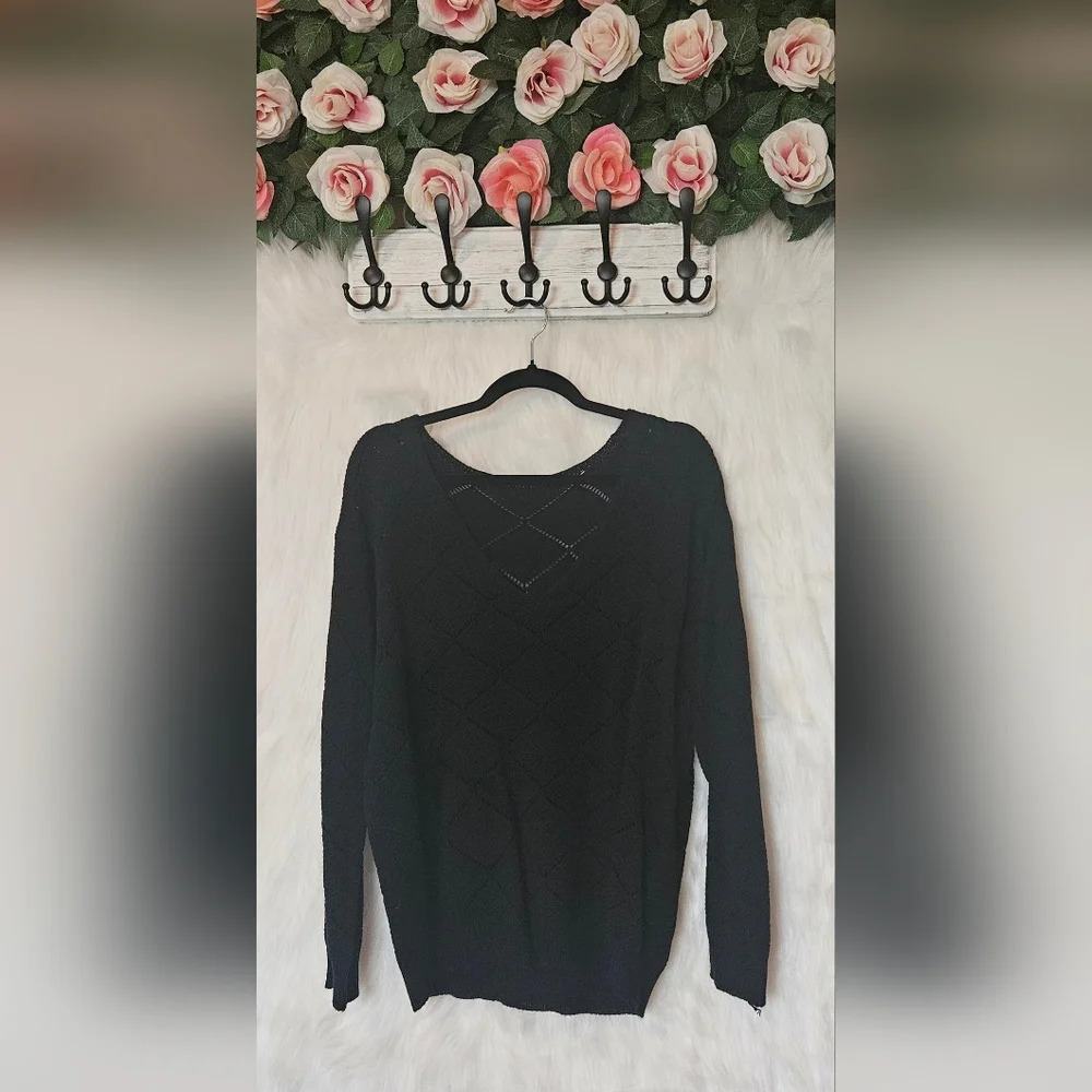 Shein Soft V-Neck Open Knit Sweater